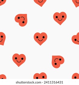 Seamless pattern with red heart cartoons on white background vector illustration.