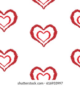 Seamless pattern with red heart embroidery stitches imitation. Embroidery vector background for printing on fabric, paper for scrapbook, gift wrap and wallpapers.