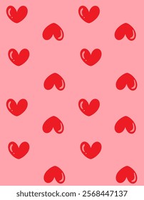 Seamless pattern with red heart on dark pink, red background. Simple pattern for valentines day, love