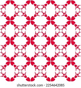 Seamless pattern with red heart shape on white background.