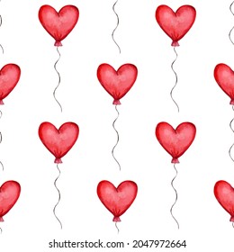 Seamless pattern with red heart shaped balloons. Valentines Day Pattern. Vector illustration 
