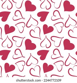 Seamless pattern of red heart shapes on white background