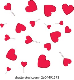Seamless pattern of red hearts with arrows on white background. Romantic love symbol illustration for Valentine's Day, wedding, anniversary, and romantic design projects. Cute heart background.