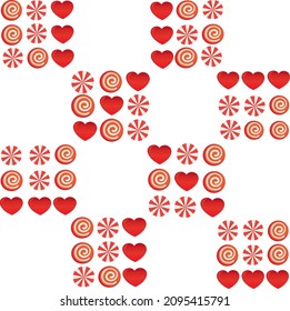 Seamless pattern with red hearts and candies