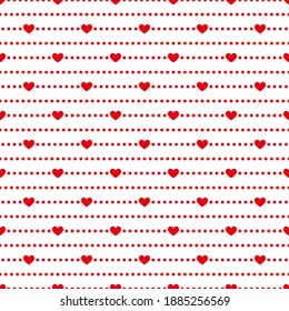 Seamless pattern of red hearts and circles. Vector illustration on a white background.