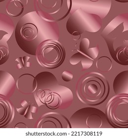 seamless pattern with red hearts, circles and butterflies without background made by gradient