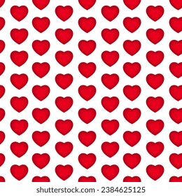 Seamless pattern with red hearts and color transition. Vector illustration on white background