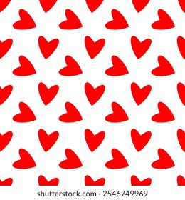 Seamless pattern with red hearts. Colorful doodle red hearts seamless background. Romantic template for wedding design, postcards, print, poster, party, Valentine day, vintage textile. Red hearts wrap