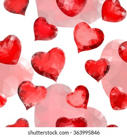 Seamless pattern of red hearts consisting of triangles