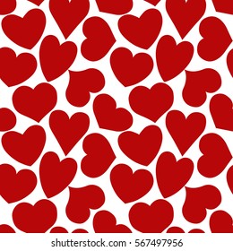 Seamless pattern with red hearts of different form on a white background. Vector eps 10. 