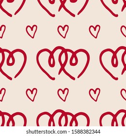 Seamless pattern with red hearts doodle. Valentine's Day, wedding day pattern. Hearts doodle fon.