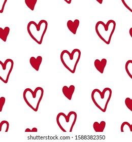 Seamless pattern with red hearts doodle. Valentine's Day, wedding day pattern. Hearts doodle fon.