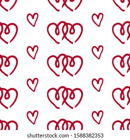 Seamless pattern with red hearts doodle. Valentine's Day, wedding day pattern. Hearts doodle fon.