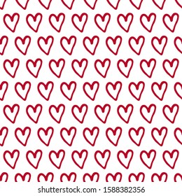 Seamless pattern with red hearts doodle. Valentine's Day, wedding day pattern. Hearts doodle fon.