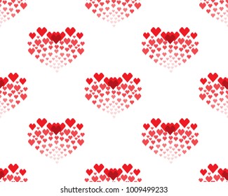 Seamless pattern with red hearts formed with the little hearts on a white background. Valentine's Day background for the site or desktop wallpaper with hearts