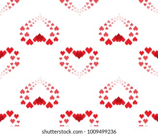 Seamless pattern with red hearts formed with the little hearts on a white background. Valentine's Day background for the site or desktop wallpaper with hearts