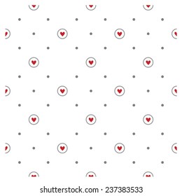 Seamless pattern. Red hearts and gray dots 