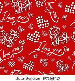 Seamless pattern with red hearts i love you valentines day dots, abstract hearts