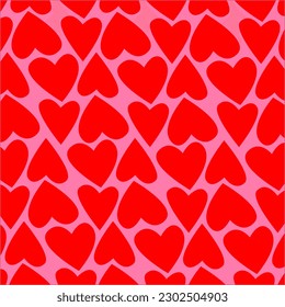 Seamless pattern with red hearts, love background for design, pink color, romantic for couple wedding