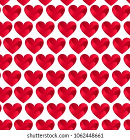 Seamless Pattern with Red Hearts on White. Vector Illustration. Decorative Love Design for Web, Wrapping Paper, Gifts, Celebration, Valentine's Day, Marriage, Dating