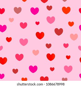 Seamless pattern of red hearts on pink background Valentines Day holiday or wedding vector design