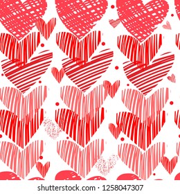 seamless pattern with red hearts on a white background