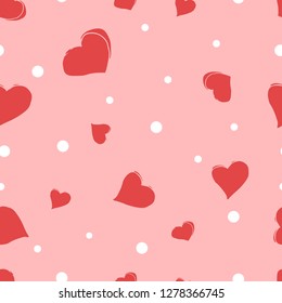 Seamless pattern with red hearts on pink background. Romantic Wallpaper, textiles, clothing, wrapping paper. Vector illustration.