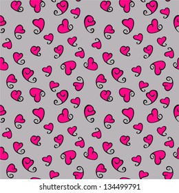 Seamless pattern with red hearts on a gray background