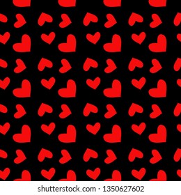 Seamless pattern with red hearts on a black background. Valentine s Day. Vector illustration