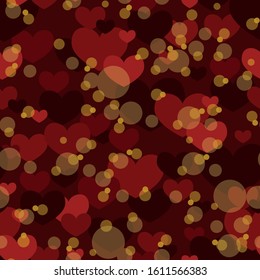 Seamless pattern with red hearts on a red background. Valentine's day, gift wrap, textiles, wedding products, covers, backgrounds.