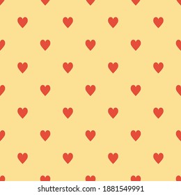 Seamless pattern red hearts on vintage yellow background. Elegant print for fabric textile gift paper scrapbook wallpaper kids clothes nursery decor svg