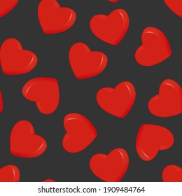 Seamless pattern of red hearts on a gray background. Vector pattern for wallpaper, fabric, wrapper or other backgrounds.