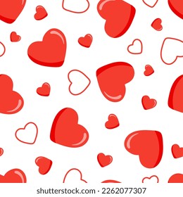 Seamless pattern of red hearts on a white background. Isolated vector illustration for wrapping paper, wallpapers, posters, textiles.
