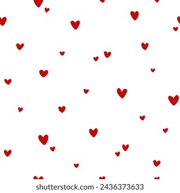 Seamless pattern with red hearts on white background. Vector illustration. Texture for print, textile, fabric.