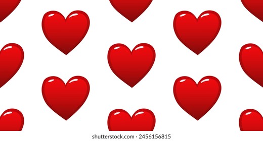 Seamless pattern with red hearts on white. Background with heart. Symbol of love. Vector illustration.