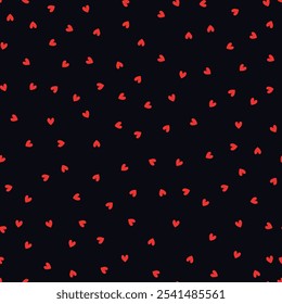 Seamless pattern with red hearts on dark background. Vector illustration for Valentine's Day, wedding, card, fabric.