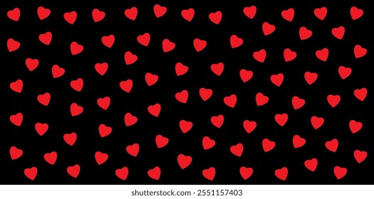 Seamless pattern of red hearts on a black background. Perfect for Valentine's Day, wedding decor, love-themed designs, and greeting cards