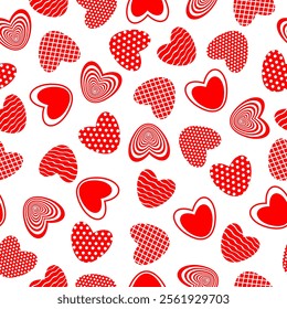 Seamless pattern with red hearts on white background. Design for fashion, fabric, textile, packaging paper, gift paper. Valentines day concept.