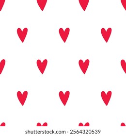 Seamless Pattern of Red Hearts on White Background Displaying Love and Romance