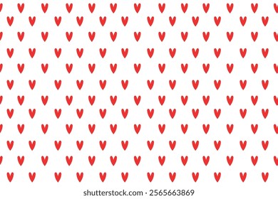 Seamless pattern of red hearts on white background. Vector illustration.