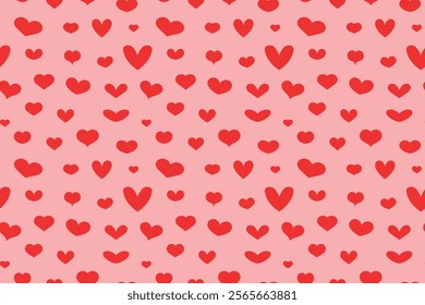 Seamless pattern with red hearts on pink background. Vector illustration. Valentines day