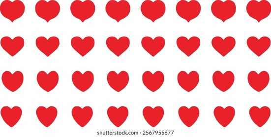 Seamless pattern of red hearts on white background