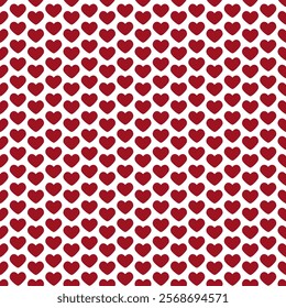 Seamless pattern of red hearts on white background for Valentine's Day 