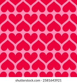 Seamless pattern with red hearts on a pink background. Vector Valentine's Day background.