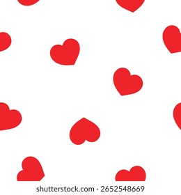 Seamless pattern of red hearts on white background. Perfect for Valentine’s Day wrapping paper, love-themed packaging, romantic stationery, wedding designs, and textile or fabric prints.