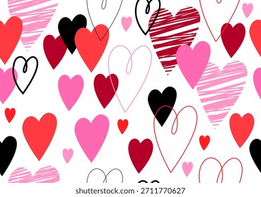 Padrão contínuo de corações vermelhos em um fundo claro. Design bonito. Corações de Amor Vermelho. Projeto de feriado do Dia dos Namorados. Dia dos Namorados padrão sem costura