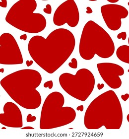 Nahtloses Muster mit roten Herzen auf transparentem Hintergrund. Romantischer Vektorhintergrund mit Herzformen für Valentinstag-Designs, Hochzeiten, Liebe und romantische Dekorationen. Vektorgrafik