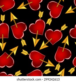 seamless pattern of red hearts on a black background