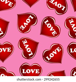 seamless pattern of red hearts on a pink background