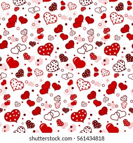 Seamless Pattern with red hearts on white background